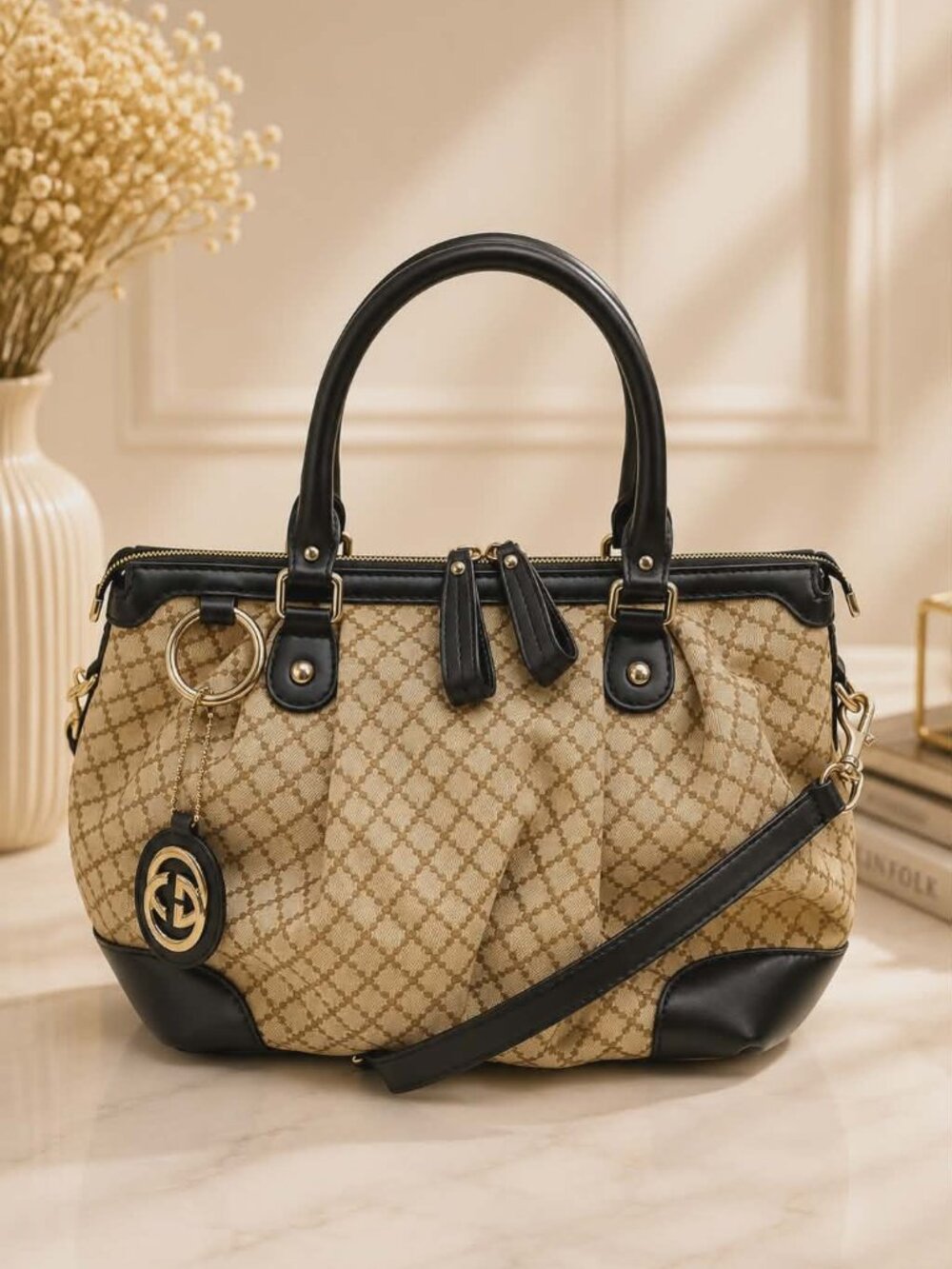 Authentic Gucci Sukey GG Canvas Medium Satchel Crossbody Bag